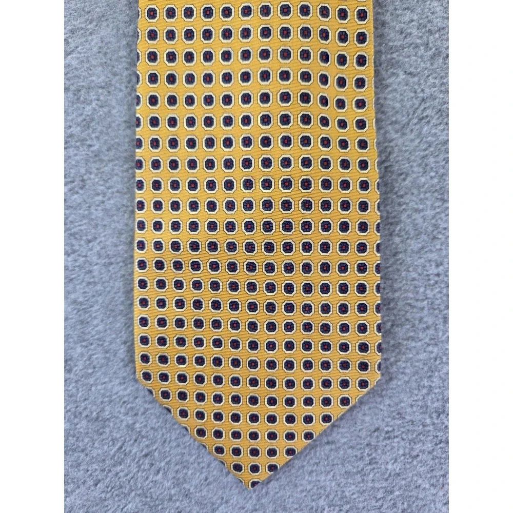Polo Ralph Lauren Silk Tie Mens Mustard Gold Geometric Medallion Foulard Preppy